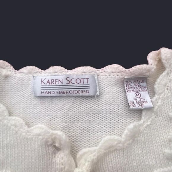 Vintage Hand Embroidered Wool Blend Karen Scott Cardigan Sweater - Women's M - Picture 5 of 6